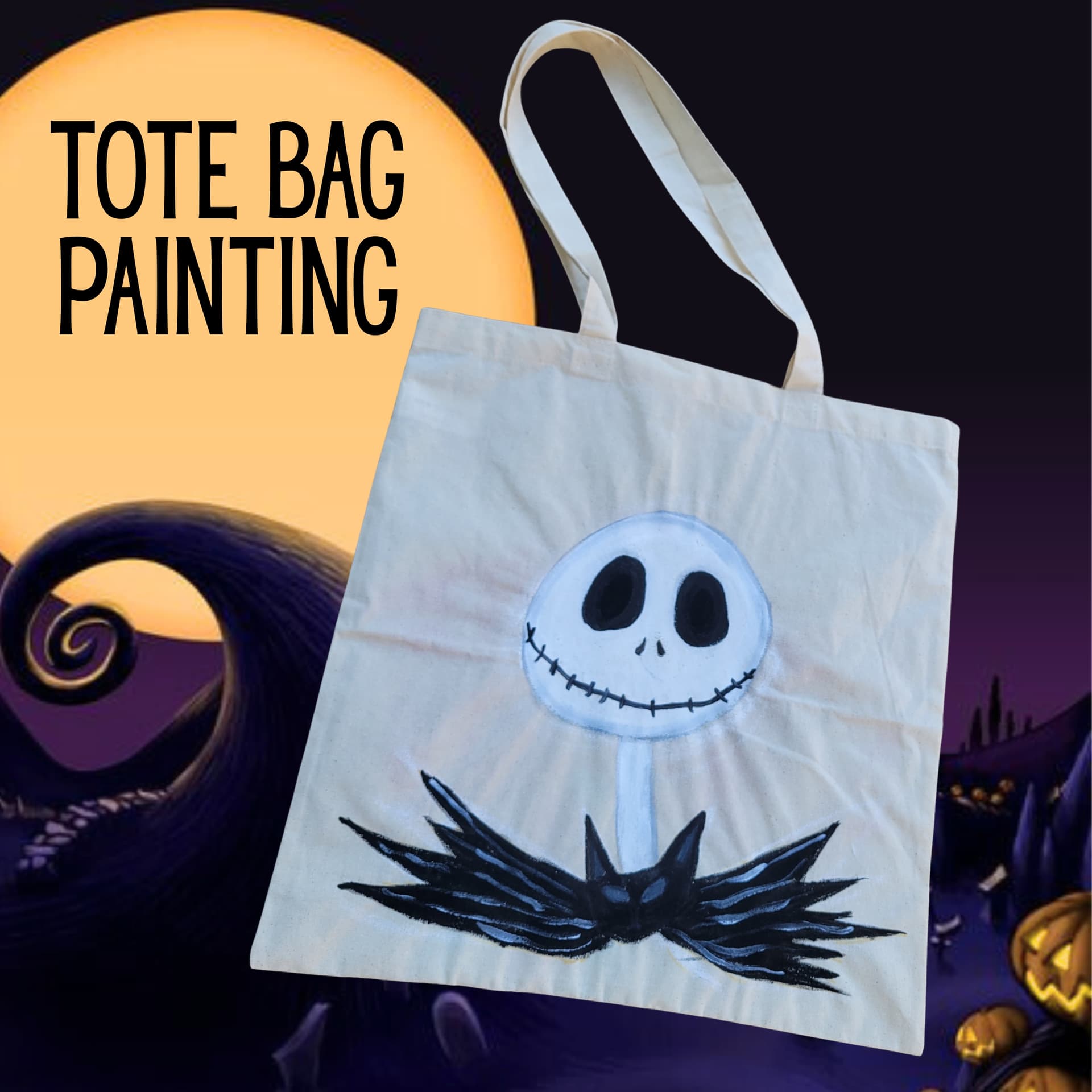 "Skellington Happy" Tote Bag Painting