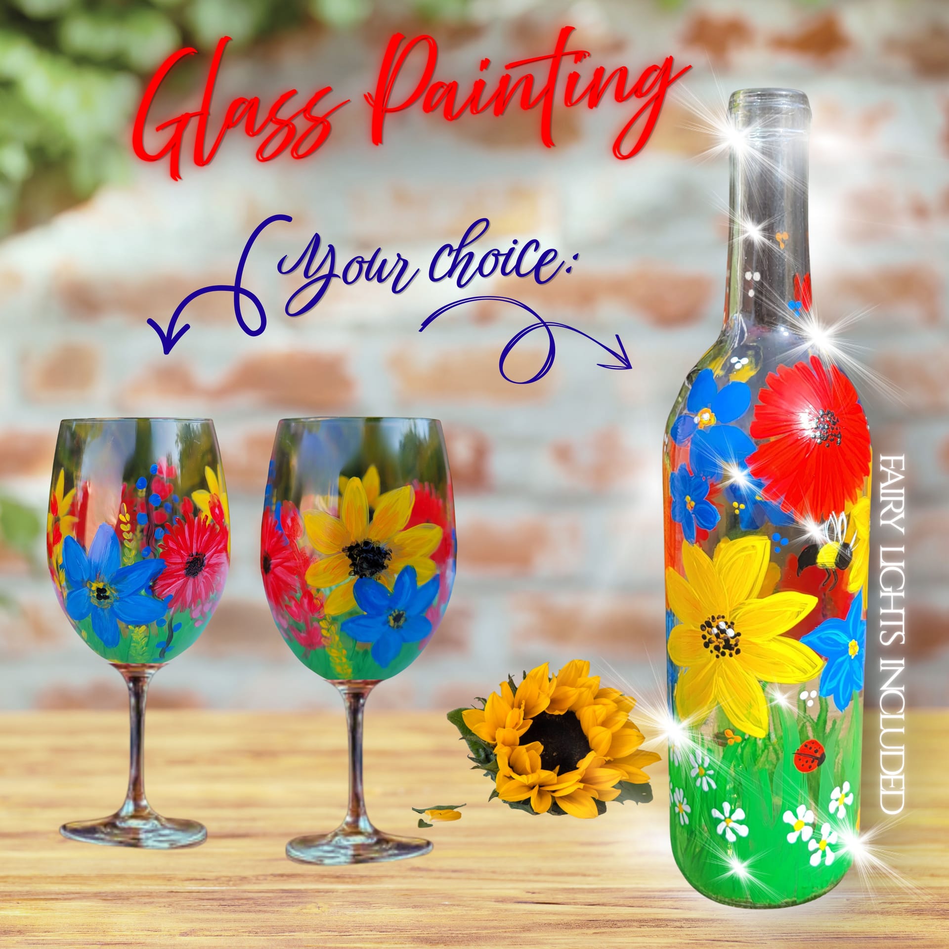 Bright Blooms — Summer Glass Paint & Sip — Painting