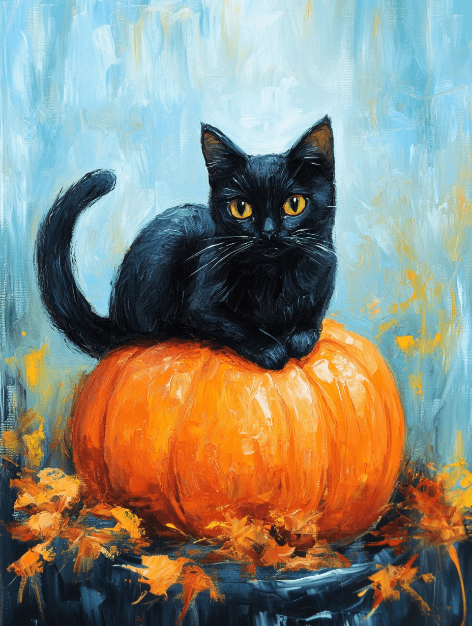 Black Little Kitty on a Fall Pumpkin