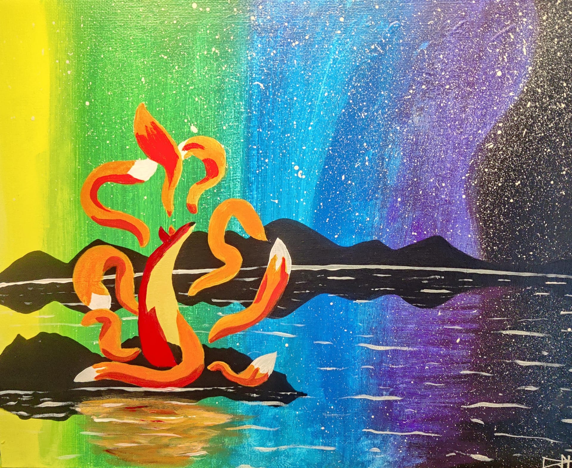 Rainbow Galaxy Nine Tailed Fox — Painting