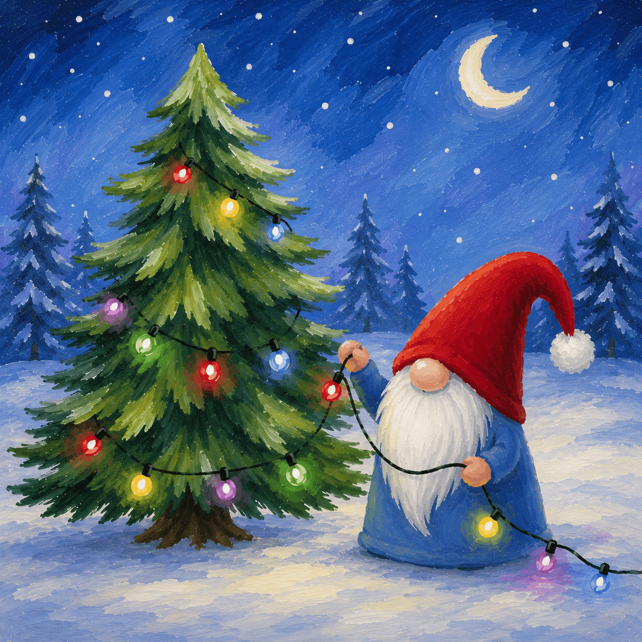 Gnome Stringing Christmas Lights