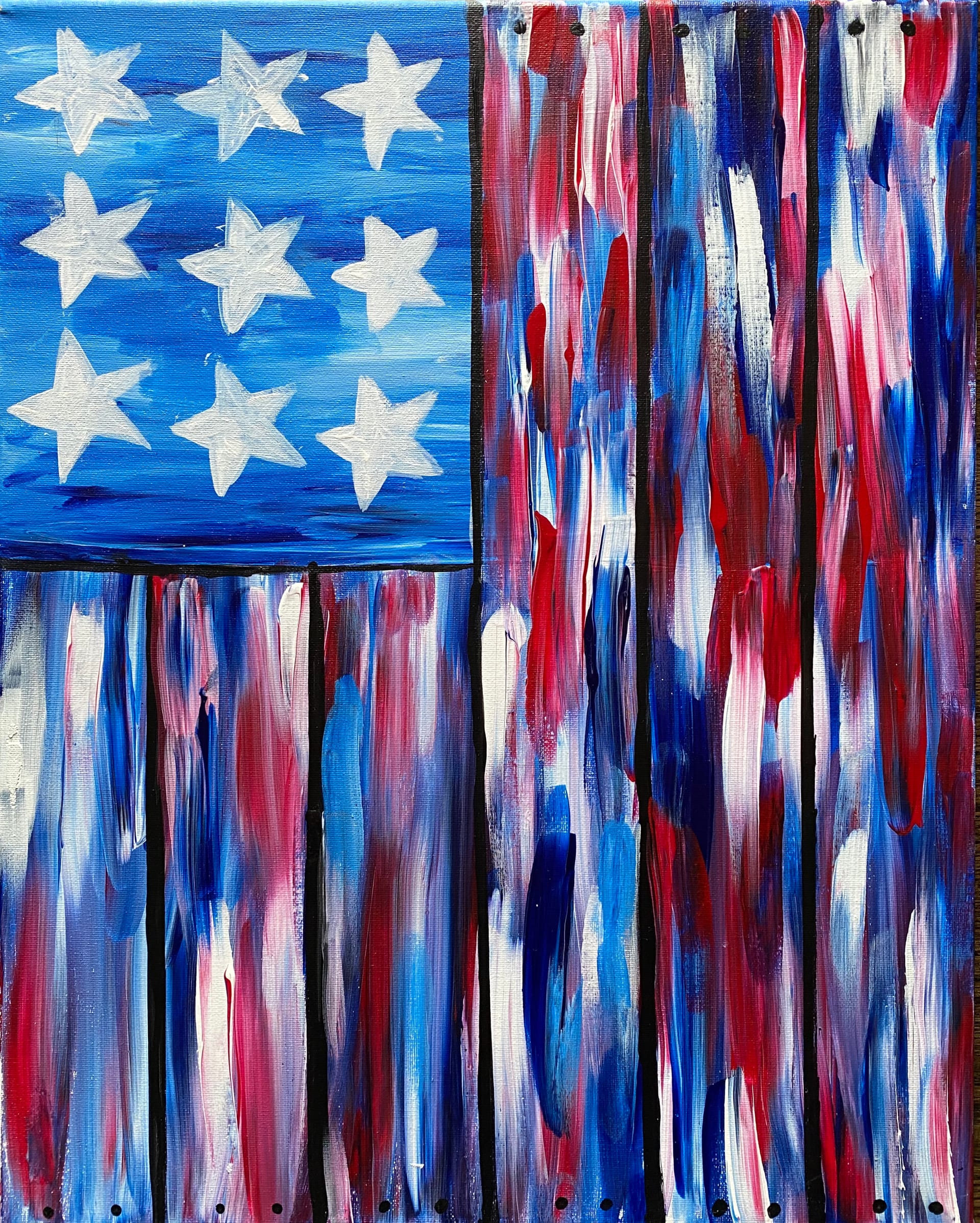 American Flag on Faux Wood Design — Painting